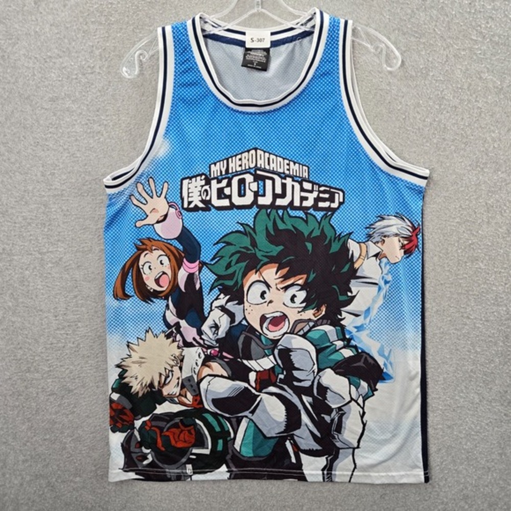 My Hero Academia Men Shirt Small‎ Blue Jersey Tank Top Plus Ultra Mesh Graphic